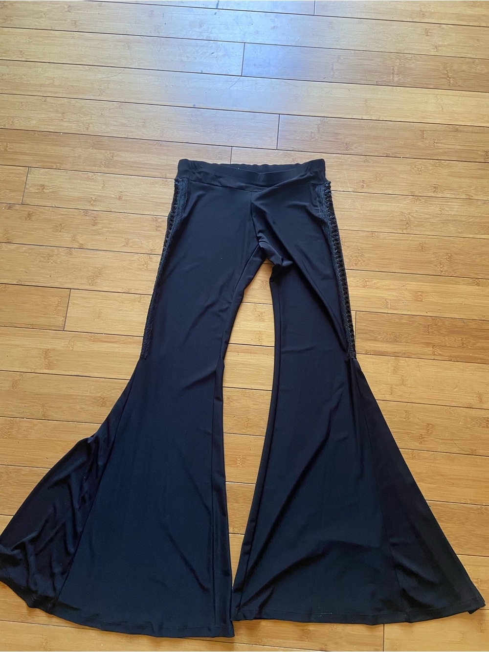 Black Flared Yoga Pants with Side Lace Panels
